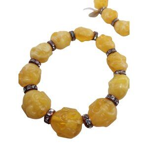 Vintage Pale Yellow Resin Buddha Bracelet NOS (A4338)